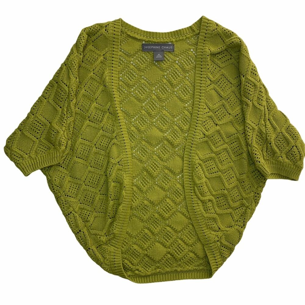 JOSEPHINE CHAUS Olive Green Knit Short Sleeve Cardigan Medium